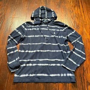 Polo Ralph‎ Lauren Hoodie Mens Medium Blue Tie Dye Stripe Pullover Lightweight